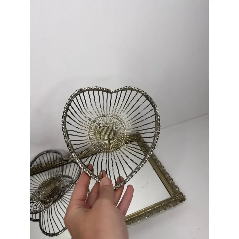 Vintage Silver Plated Bowl / Baskets Set Of 2, jewelry Catchall , silver heart